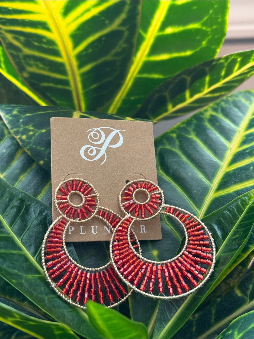 Plunder Red and Gold Beaded Double Hoop Earrings